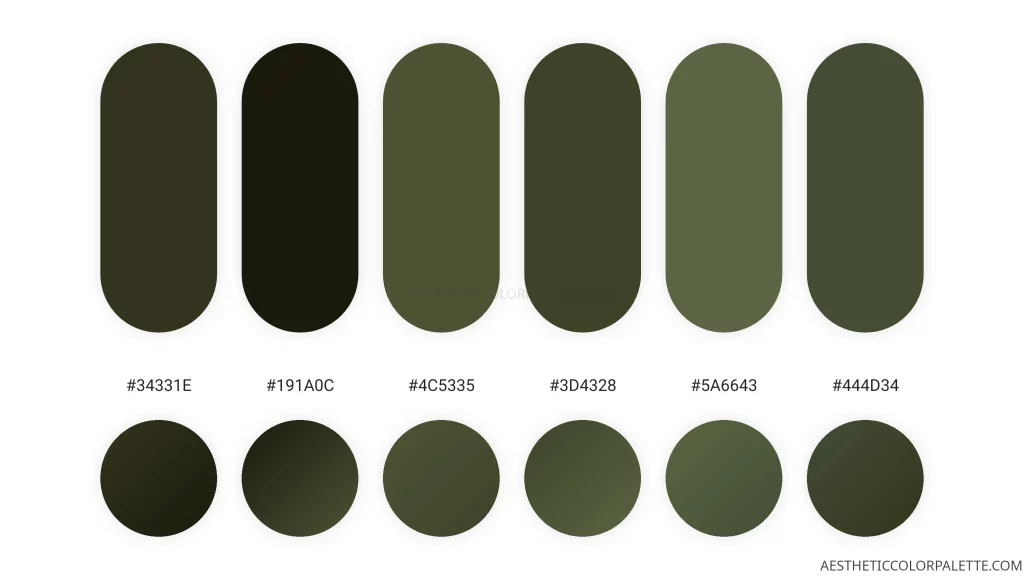 Moss green color shade swatches