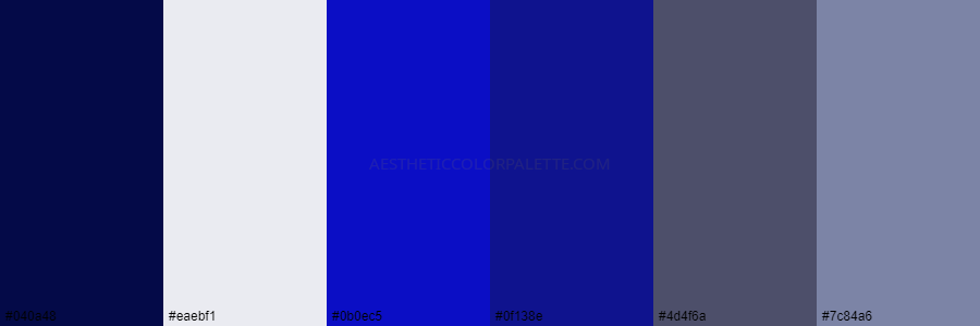 color palette 040a48 eaebf1 0b0ec5 0f138e 4d4f6a 7c84a6