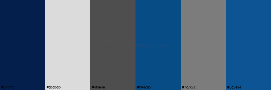color palette 041f4c dbdbdb 4f4e4e 084c85 7c7c7c 0c5494