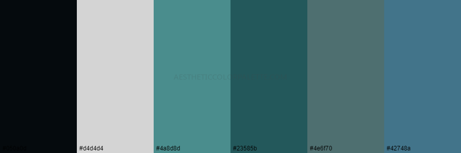 color palette 050a0d d4d4d4 4a8d8d 23585b 4e6f70 42748a