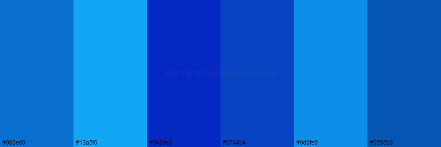 color palette 086ed0 13a5f6 0429c3 0744c4 0d8fe9 0555b3