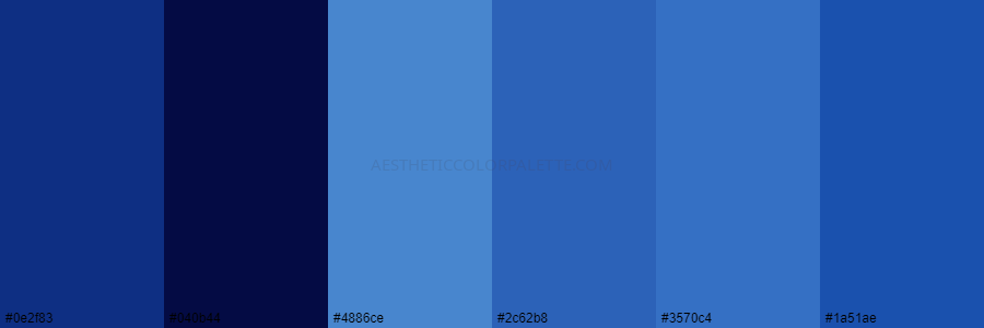 color palette 0e2f83 040b44 4886ce 2c62b8 3570c4 1a51ae