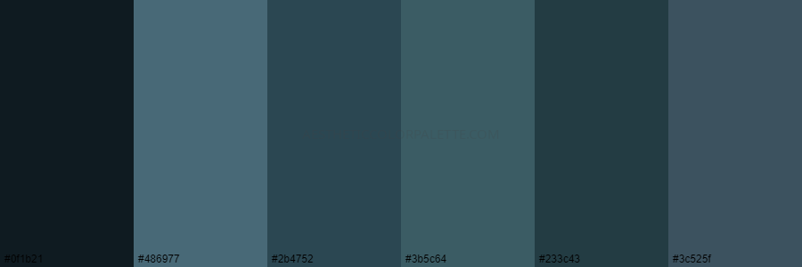 color palette 0f1b21 486977 2b4752 3b5c64 233c43 3c525f