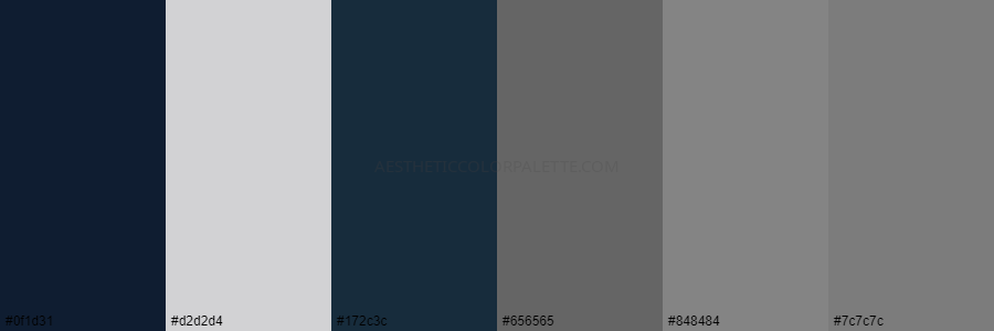 color palette 0f1d31 d2d2d4 172c3c 656565 848484 7c7c7c