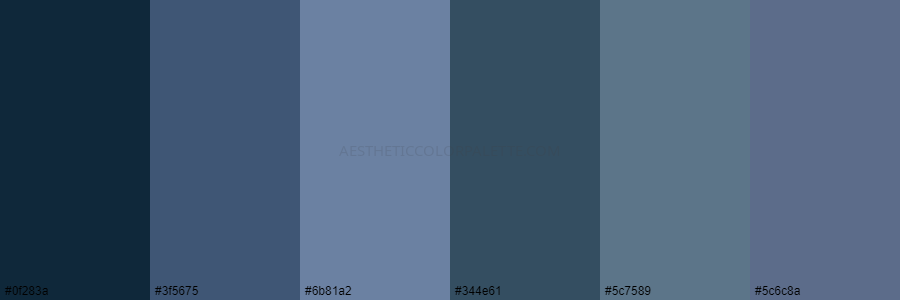 color palette 0f283a 3f5675 6b81a2 344e61 5c7589 5c6c8a