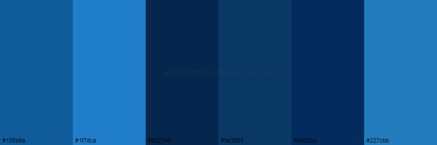 color palette 105b9a 1f7dca 06274d 0a3865 042b5d 227cbb