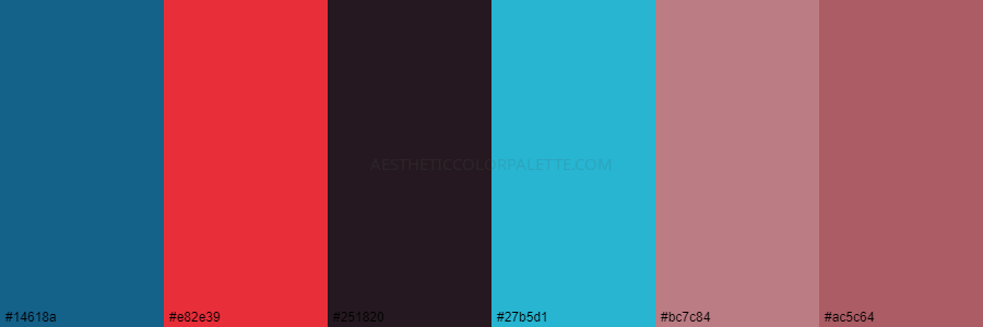 color palette 14618a e82e39 251820 27b5d1 bc7c84 ac5c64