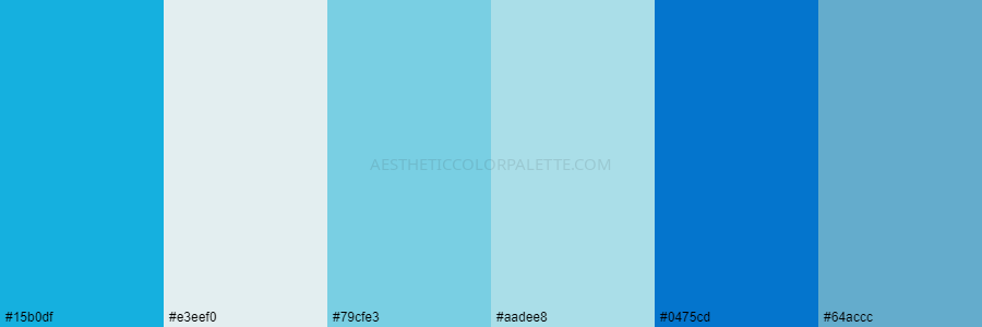 color palette 15b0df e3eef0 79cfe3 aadee8 0475cd 64accc