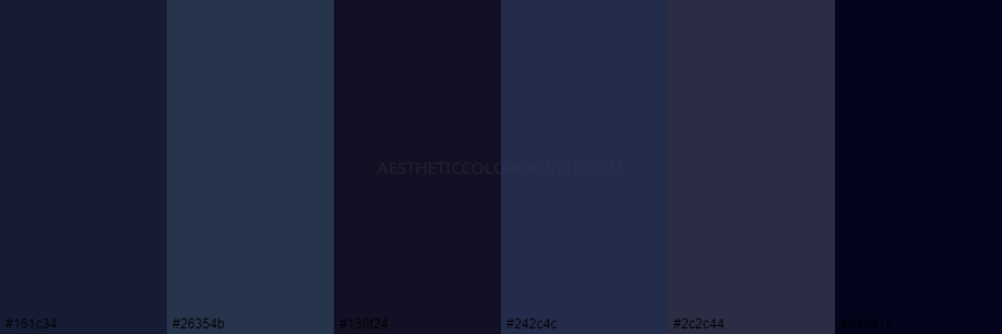 color palette 161c34 26354b 130f24 242c4c 2c2c44 04041c