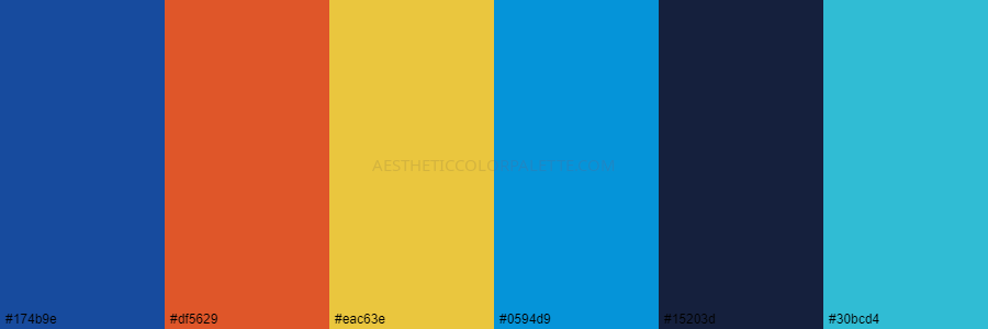 color palette 174b9e df5629 eac63e 0594d9 15203d 30bcd4