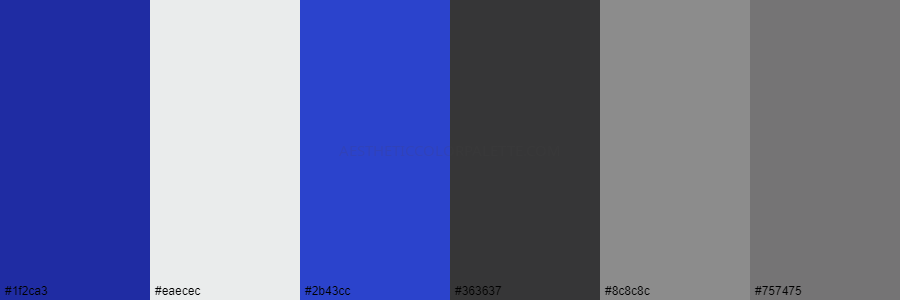 color palette 1f2ca3 eaecec 2b43cc 363637 8c8c8c 757475