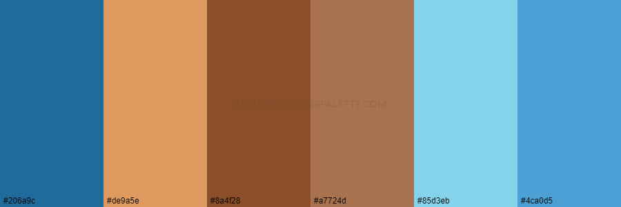 color palette 206a9c de9a5e 8a4f28 a7724d 85d3eb 4ca0d5