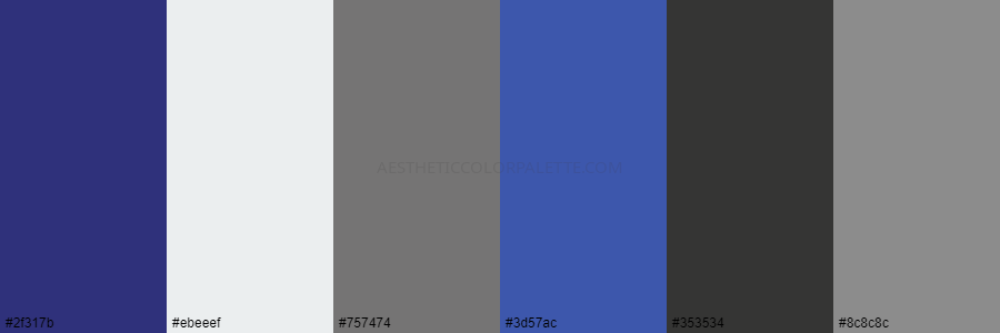 color palette 2f317b ebeeef 757474 3d57ac 353534 8c8c8c