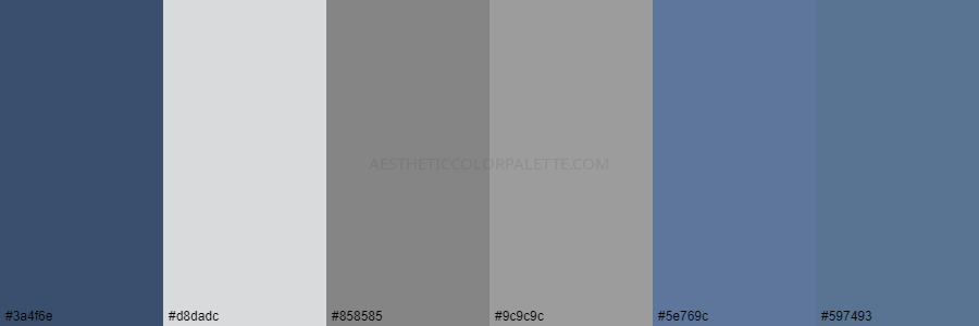 color palette 3a4f6e d8dadc 858585 9c9c9c 5e769c 597493