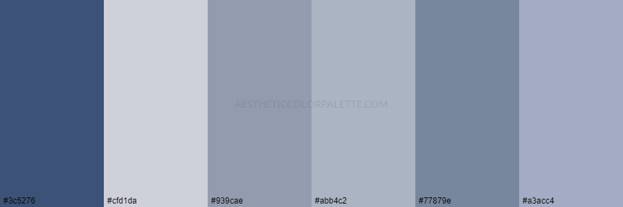 color palette 3c5276 cfd1da 939cae abb4c2 77879e a3acc4