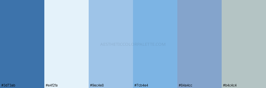 color palette 3d73ab e4f2fa 9ec4e8 7cb4e4 84a4cc b4c4c4