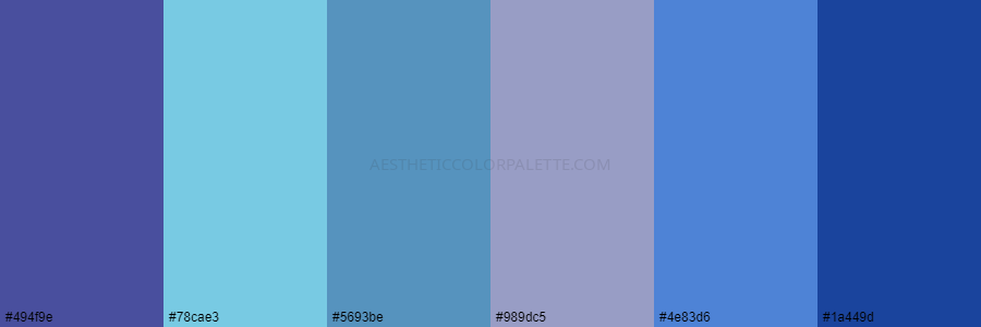 color palette 494f9e 78cae3 5693be 989dc5 4e83d6 1a449d