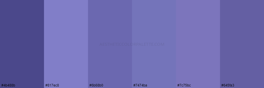 color palette 4b488b 817ec8 6b68b0 7474ba 7c75bc 645fa3
