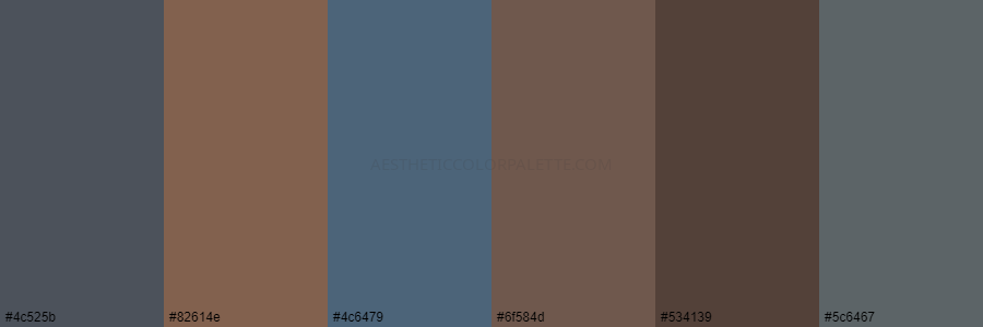 color palette 4c525b 82614e 4c6479 6f584d 534139 5c6467