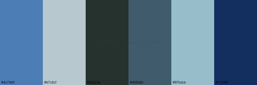 color palette 4c7db5 b7c8cf 26322e 405b6b 97bdcb 132f60