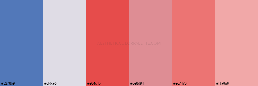 color palette 5278b9 dfdce5 e64c4b de8d94 ec7473 f1a8a8