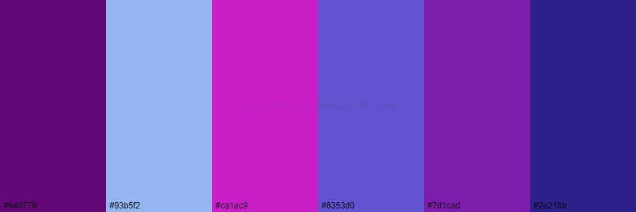color palette 640779 93b5f2 ca1ec9 6353d0 7d1cad 2e218b