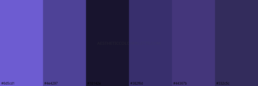 color palette 6d5cd1 4e4297 18142e 382f6d 44367b 332c5c