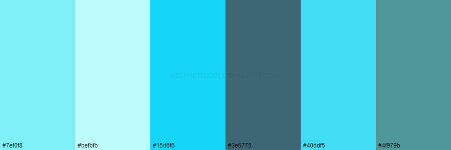 color palette 7ef0f8 befbfb 15d6f6 3e6775 40ddf5 4f979b