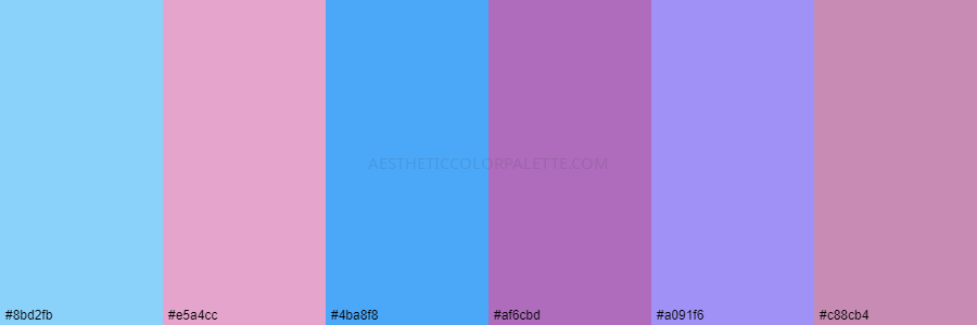 color palette 8bd2fb e5a4cc 4ba8f8 af6cbd a091f6 c88cb4