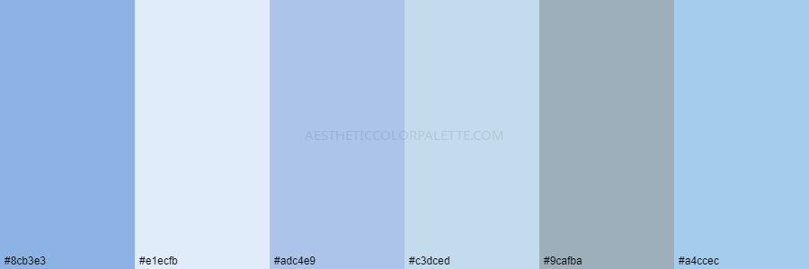 color palette 8cb3e3 e1ecfb adc4e9 c3dced 9cafba a4ccec