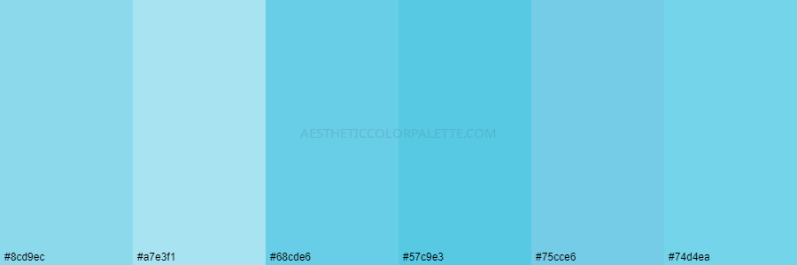color palette 8cd9ec a7e3f1 68cde6 57c9e3 75cce6 74d4ea