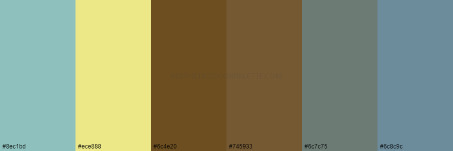 color palette 8ec1bd ece888 6c4e20 745933 6c7c75 6c8c9c