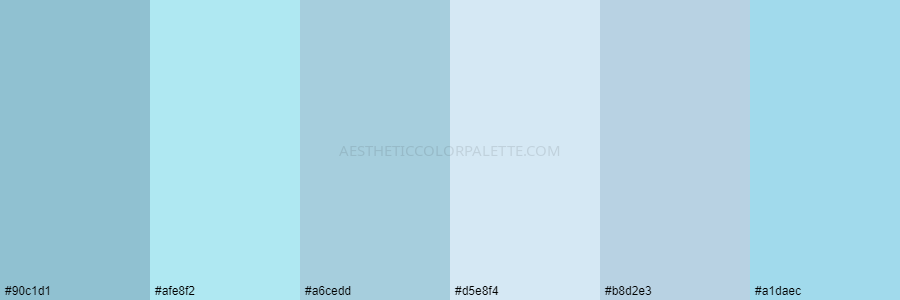 color palette 90c1d1 afe8f2 a6cedd d5e8f4 b8d2e3 a1daec