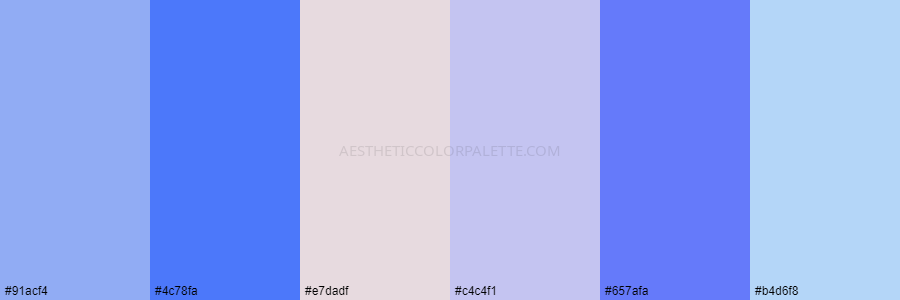 color palette 91acf4 4c78fa e7dadf c4c4f1 657afa b4d6f8