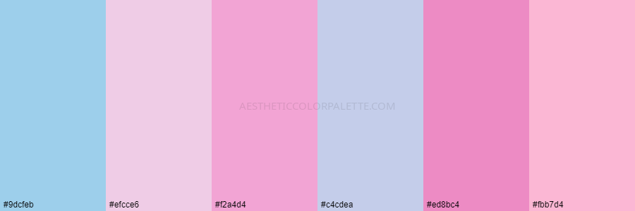 color palette 9dcfeb efcce6 f2a4d4 c4cdea ed8bc4 fbb7d4
