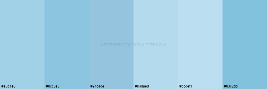 color palette a0d1e6 8cc5e0 94c4de b4daed bcdef1 83c2dd