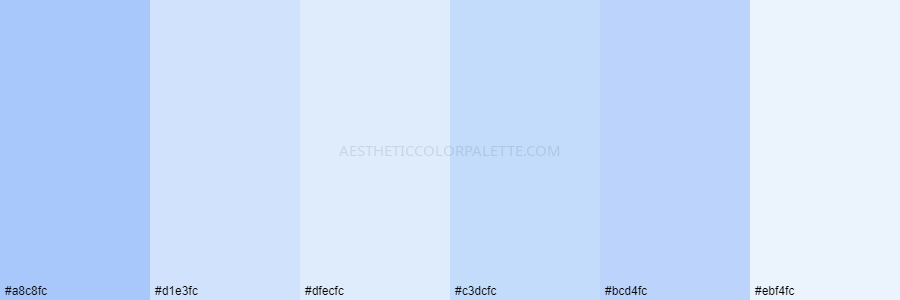 color palette a8c8fc d1e3fc dfecfc c3dcfc bcd4fc ebf4fc