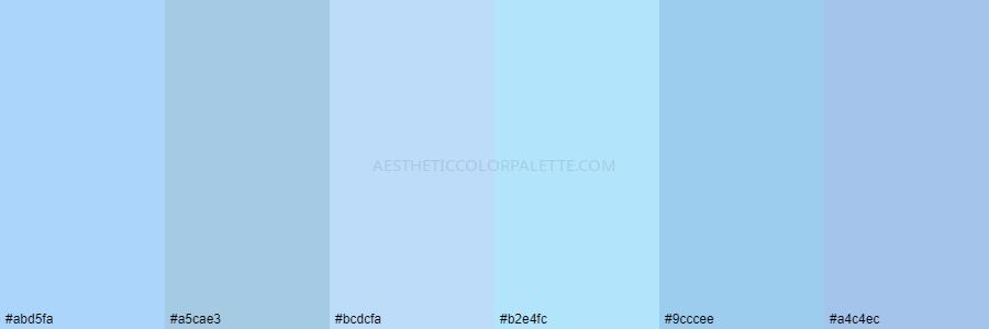 color palette abd5fa a5cae3 bcdcfa b2e4fc 9cccee a4c4ec