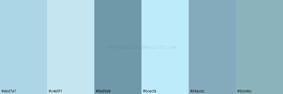 color palette abd7e7 c4e5f1 6e99a9 bcecfa 84acbc 8cb4bc