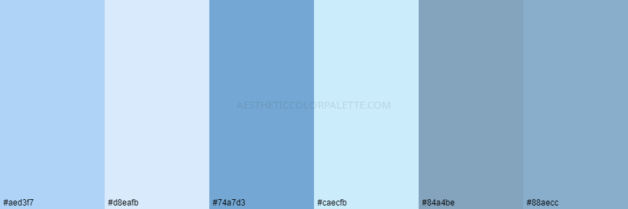 color palette aed3f7 d8eafb 74a7d3 caecfb 84a4be 88aecc