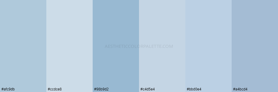 color palette afc9db ccdce8 98b9d2 c4d5e4 bbd0e4 a4bcd4