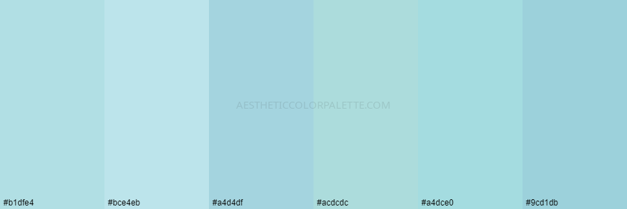 color palette b1dfe4 bce4eb a4d4df acdcdc a4dce0 9cd1db