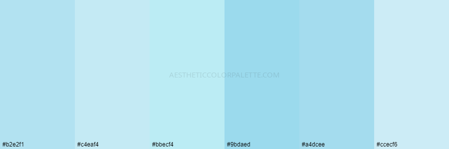 color palette b2e2f1 c4eaf4 bbecf4 9bdaed a4dcee ccecf6