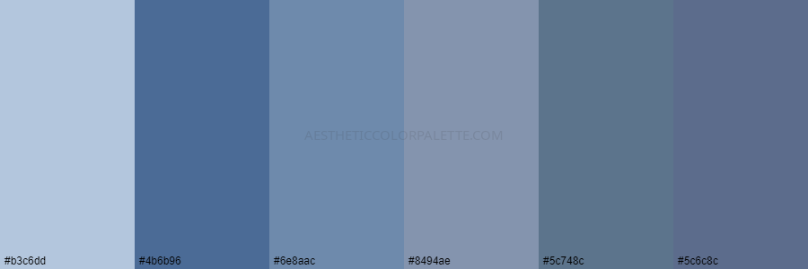 color palette b3c6dd 4b6b96 6e8aac 8494ae 5c748c 5c6c8c