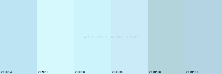 color palette bce4f3 d5f9fc ccf4fc ccebf8 b4d4dc b4d4e4
