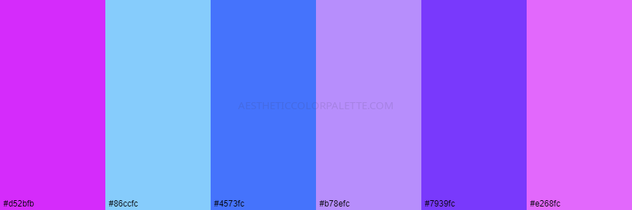 color palette d52bfb 86ccfc 4573fc b78efc 7939fc e268fc
