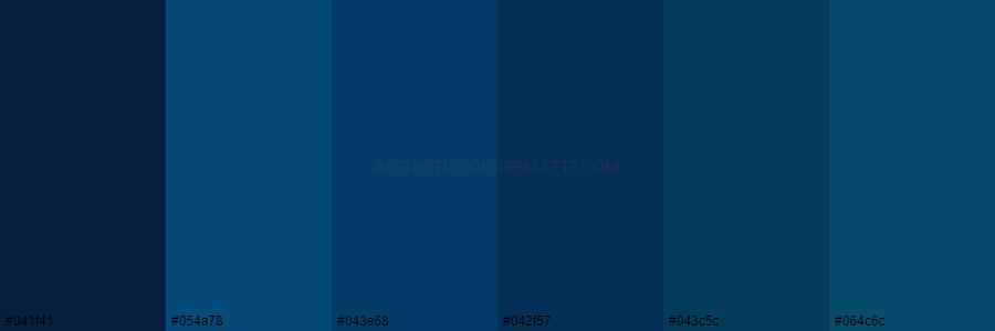 color palette 041f41 054a78 043e68 042f57 043c5c 064c6c
