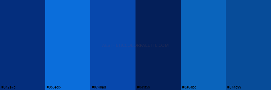 color palette 042e7d 0b6edb 0748ad 041f59 0a64bc 074c99