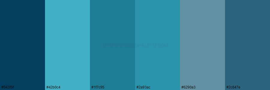 color palette 043f5f 42b0c4 1f7c95 2a93ac 6290a3 2c647e