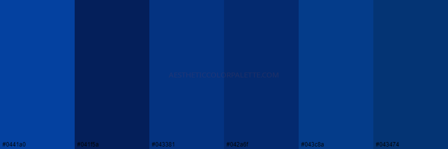 color palette 0441a0 041f5a 043381 042a6f 043c8a 043474